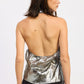 Trendy Silver Metallic One Shoulder Backless Party Blouse - Xtreme Shopper