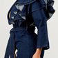 Trendy Dark Denim Ruffle Shoulder Plunging Neckline Wide Leg Jumpsuit - Xtreme Shopper