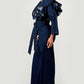 Trendy Dark Denim Ruffle Shoulder Plunging Neckline Wide Leg Jumpsuit - Xtreme Shopper