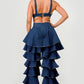 Trendy Clubwear Denim Ruffled Wide Leg Pant Two-Piece Set - Xtreme Shopper