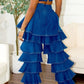 Trendy Clubwear Denim Ruffled Wide Leg Pant Two-Piece Set - Xtreme Shopper