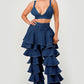 Trendy Clubwear Denim Ruffled Wide Leg Pant Two-Piece Set - Xtreme Shopper