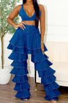Trendy Clubwear Denim Ruffled Wide Leg Pant Two-Piece Set - Xtreme Shopper