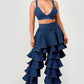 Trendy Clubwear Denim Ruffled Wide Leg Pant Two-Piece Set - Xtreme Shopper