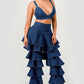 Trendy Clubwear Denim Ruffled Wide Leg Pant Two-Piece Set - Xtreme Shopper