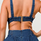 Trendy Clubwear Denim Ruffled Wide Leg Pant Two-Piece Set - Xtreme Shopper