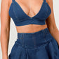 Trendy Clubwear Denim Ruffled Wide Leg Pant Two-Piece Set - Xtreme Shopper