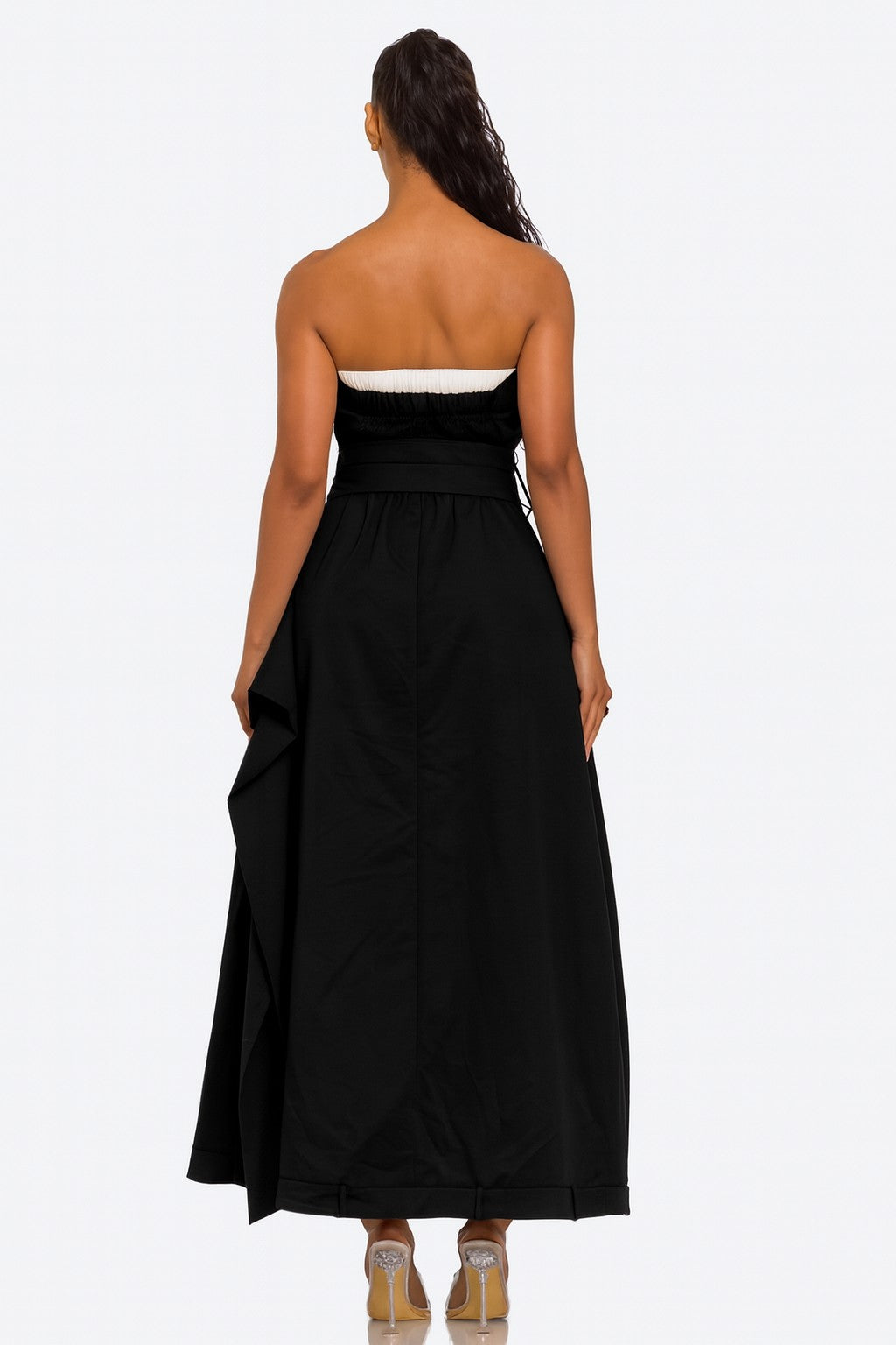 Trendy Strapless Belted Trench Maxi Dress