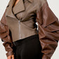 Trendy Two-Tone Faux Leather Jacket with Layered Sleeves - Xtreme Shopper