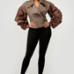 Trendy Two-Tone Faux Leather Jacket with Layered Sleeves - Xtreme Shopper