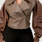 Trendy Two-Tone Faux Leather Jacket with Layered Sleeves - Xtreme Shopper