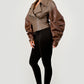 Trendy Two-Tone Faux Leather Jacket with Layered Sleeves - Xtreme Shopper