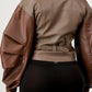 Trendy Two-Tone Faux Leather Jacket with Layered Sleeves - Xtreme Shopper