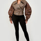 Trendy Two-Tone Faux Leather Jacket with Layered Sleeves - Xtreme Shopper