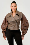 Trendy Two-Tone Faux Leather Jacket with Layered Sleeves - Xtreme Shopper