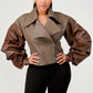 Trendy Two-Tone Faux Leather Jacket with Layered Sleeves - Xtreme Shopper