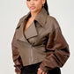 Trendy Two-Tone Faux Leather Jacket with Layered Sleeves - Xtreme Shopper