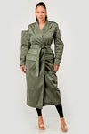 Olive Green Longline Trench Coat with Belt - Xtreme Shopper