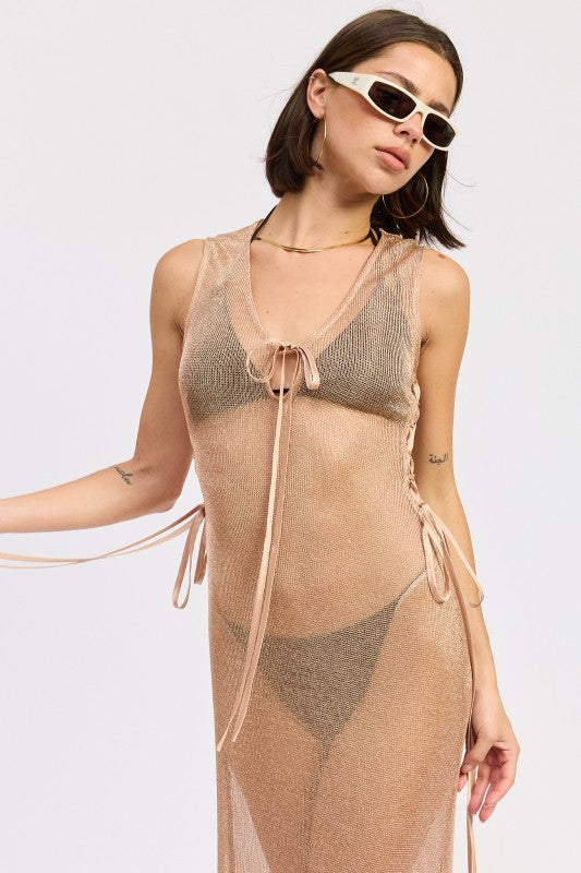 BodyCon Clubwear Sheer Metallic Knit Maxi Dress - Xtreme Shopper