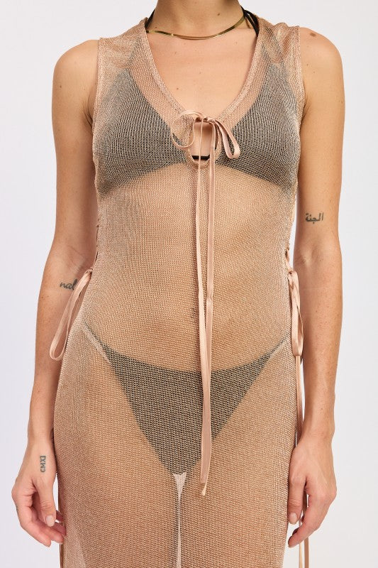 BodyCon Clubwear Sheer Metallic Knit Maxi Dress - Xtreme Shopper