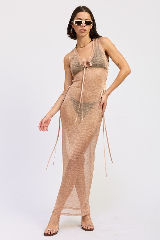 BodyCon Clubwear Sheer Metallic Knit Maxi Dress - Xtreme Shopper