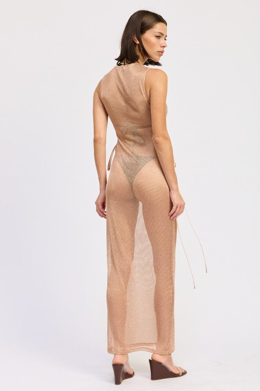 BodyCon Clubwear Sheer Metallic Knit Maxi Dress - Xtreme Shopper