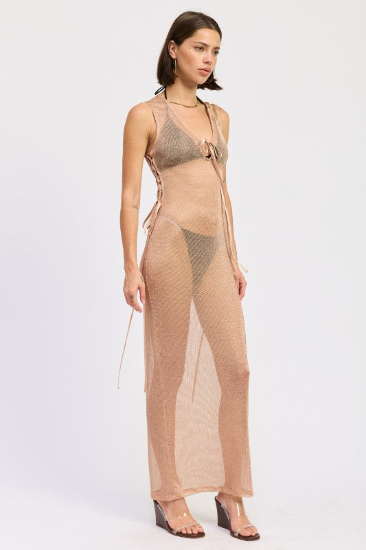 BodyCon Clubwear Sheer Metallic Knit Maxi Dress - Xtreme Shopper