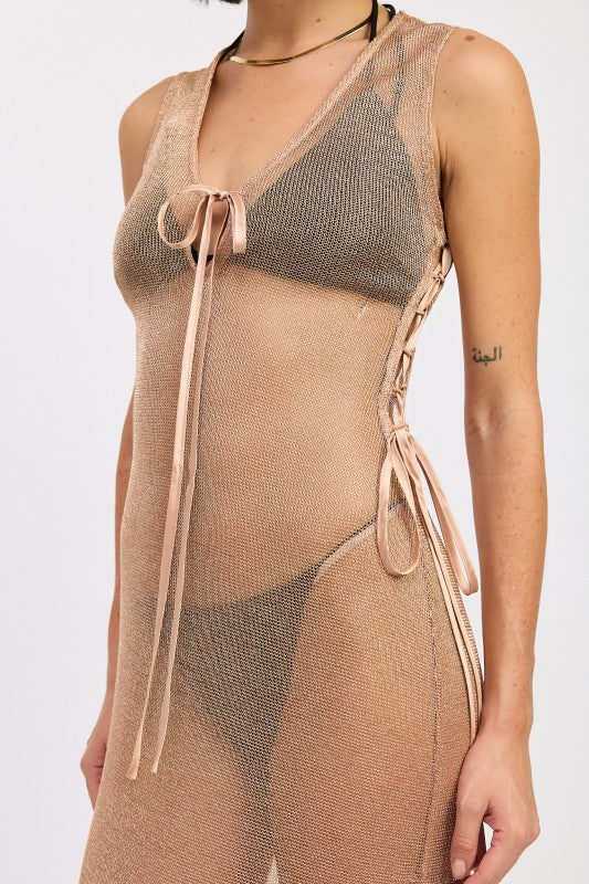 BodyCon Clubwear Sheer Metallic Knit Maxi Dress - Xtreme Shopper