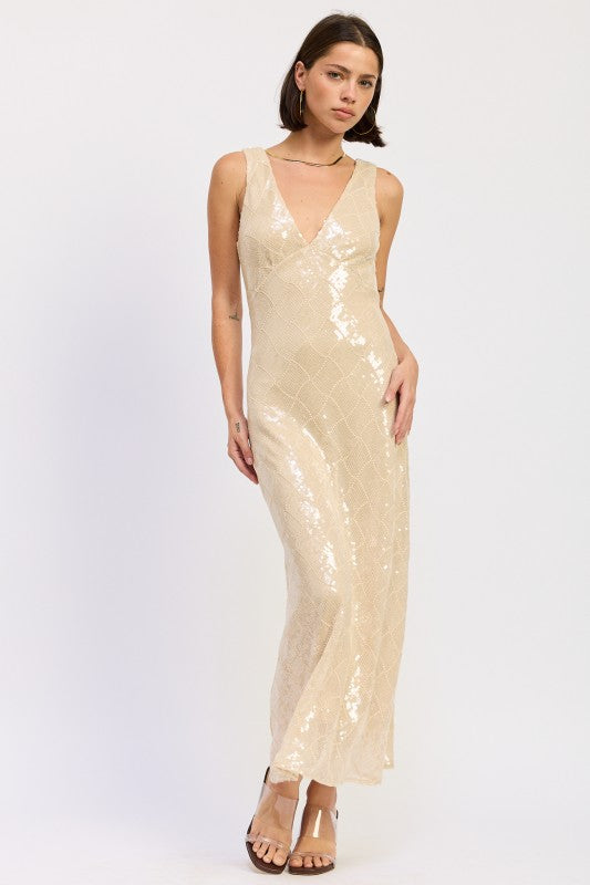 Eveningwear V-Neck Sequin Maxi Dress - Xtreme Shopper