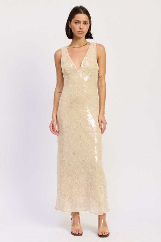 Eveningwear V-Neck Sequin Maxi Dress - Xtreme Shopper