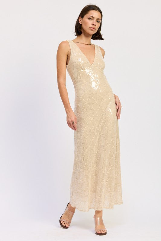 Eveningwear V-Neck Sequin Maxi Dress - Xtreme Shopper