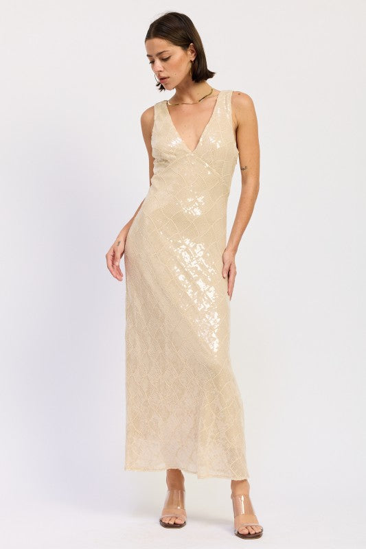 Eveningwear V-Neck Sequin Maxi Dress - Xtreme Shopper