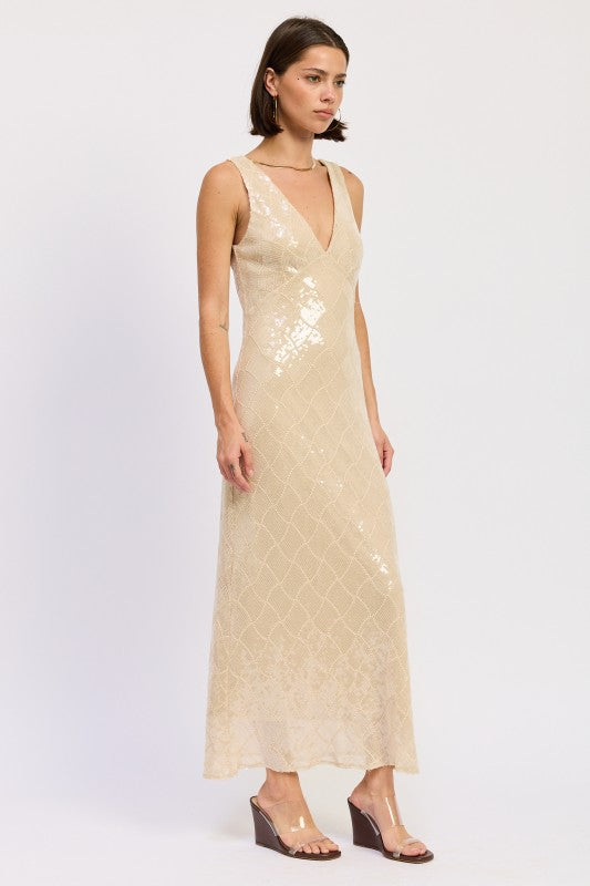 Eveningwear V-Neck Sequin Maxi Dress - Xtreme Shopper