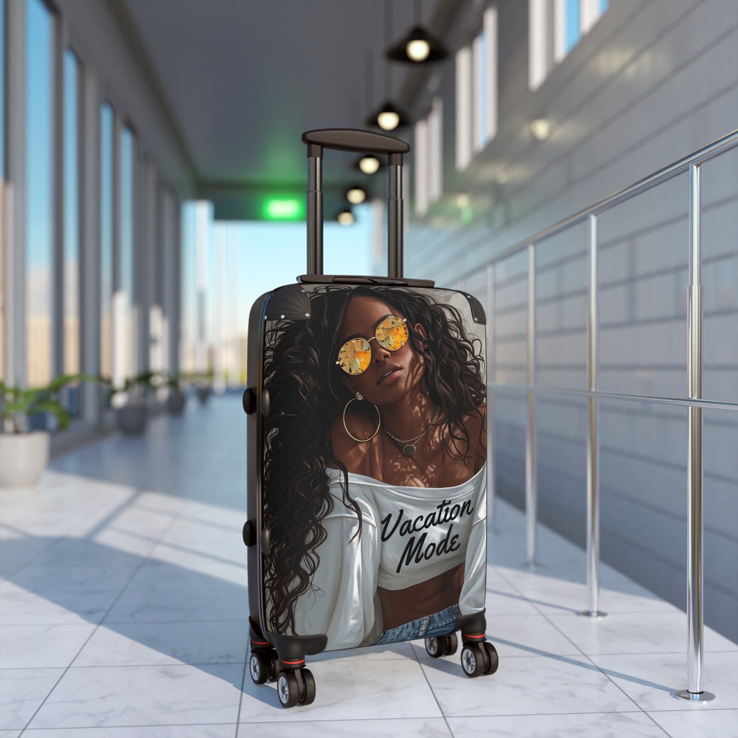 Vacation Mode Black Woman Art Hardshell Hardside Lockable Spinner Suitcase Luggage