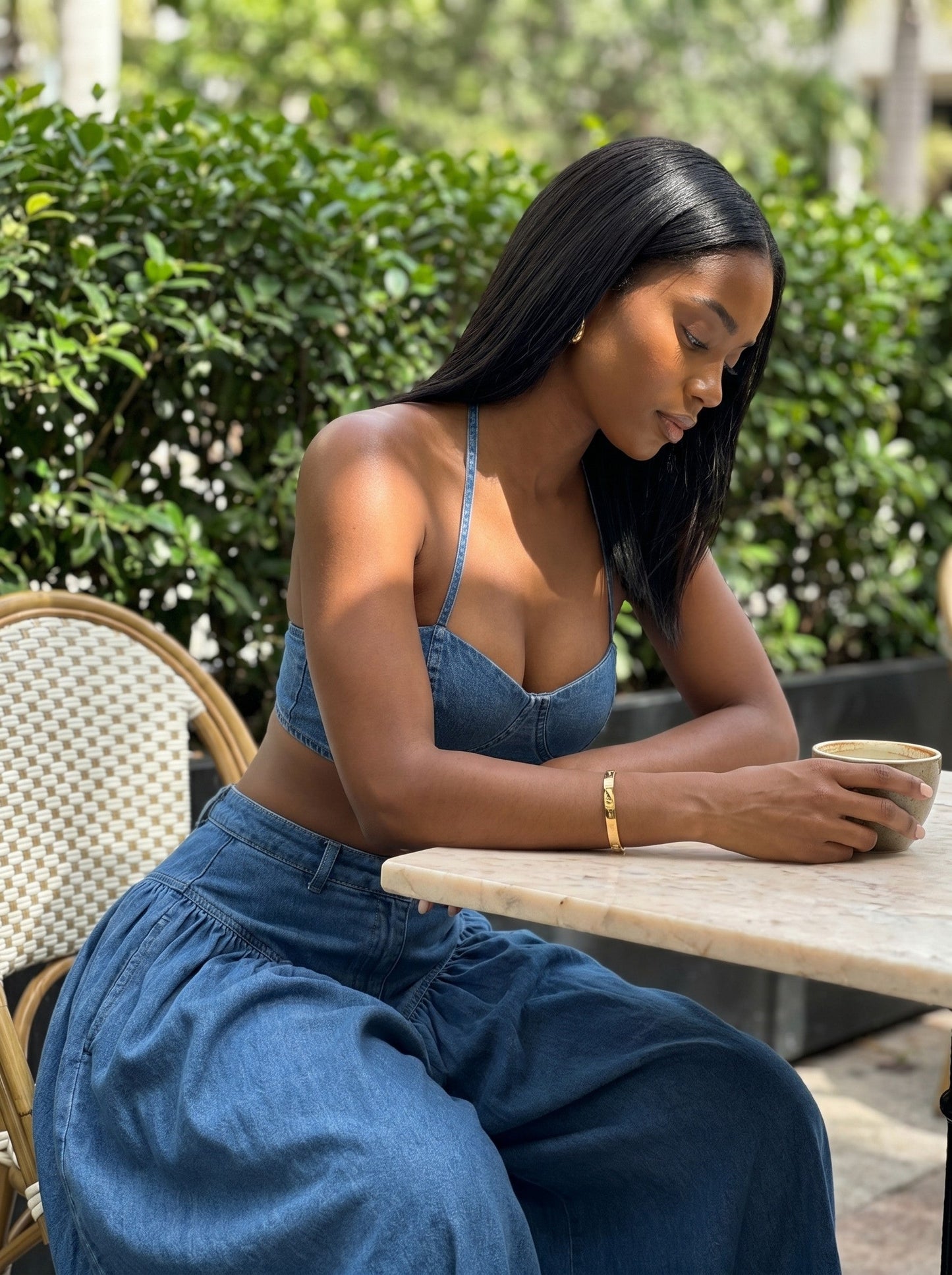 Boho Two-Piece Wide-Leg Pant Denim Set