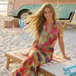 Vibrant Bloom Cowl Neck Maxi Dress