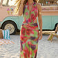 Vibrant Bloom Cowl Neck Maxi Dress