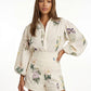 Painterly Botanical Linen Blouson Top and Shorts Set