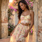 Whisper of Pastel Roses Floral Cropped Top and Maxi Skirt Set