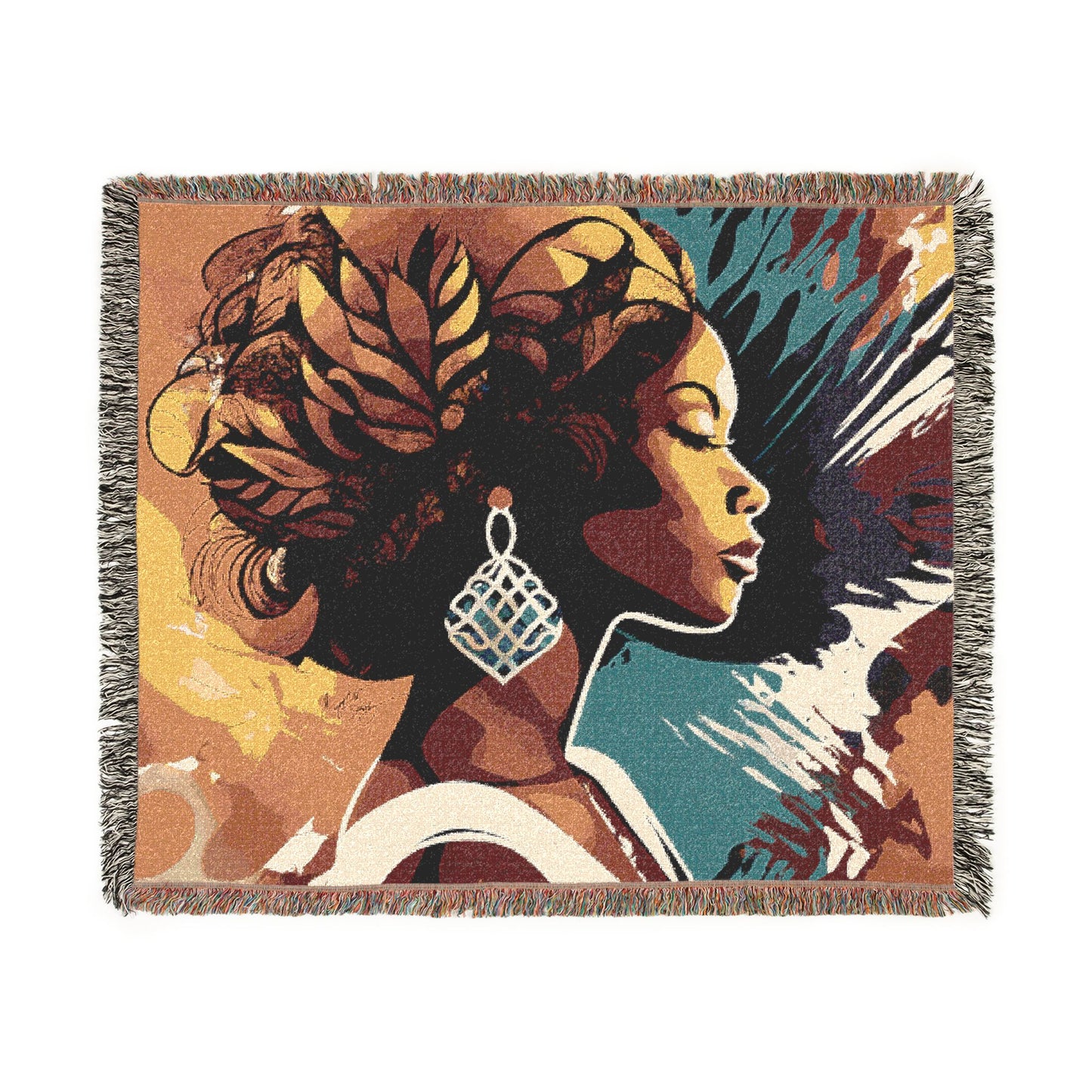 Glorious Autumn Vibes Black Woman Afrocentric Art Woven Throw Blanket