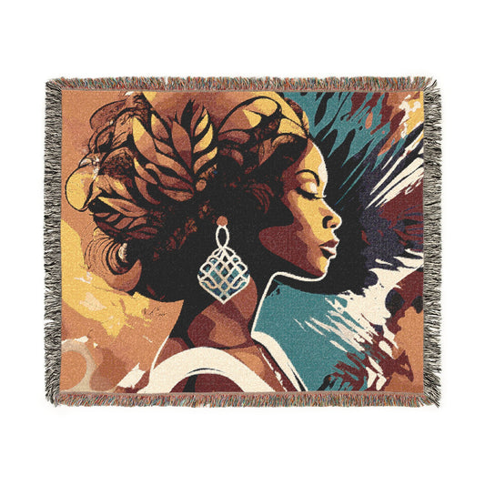 Glorious Autumn Vibes Black Woman Afrocentric Art Woven Throw Blanket