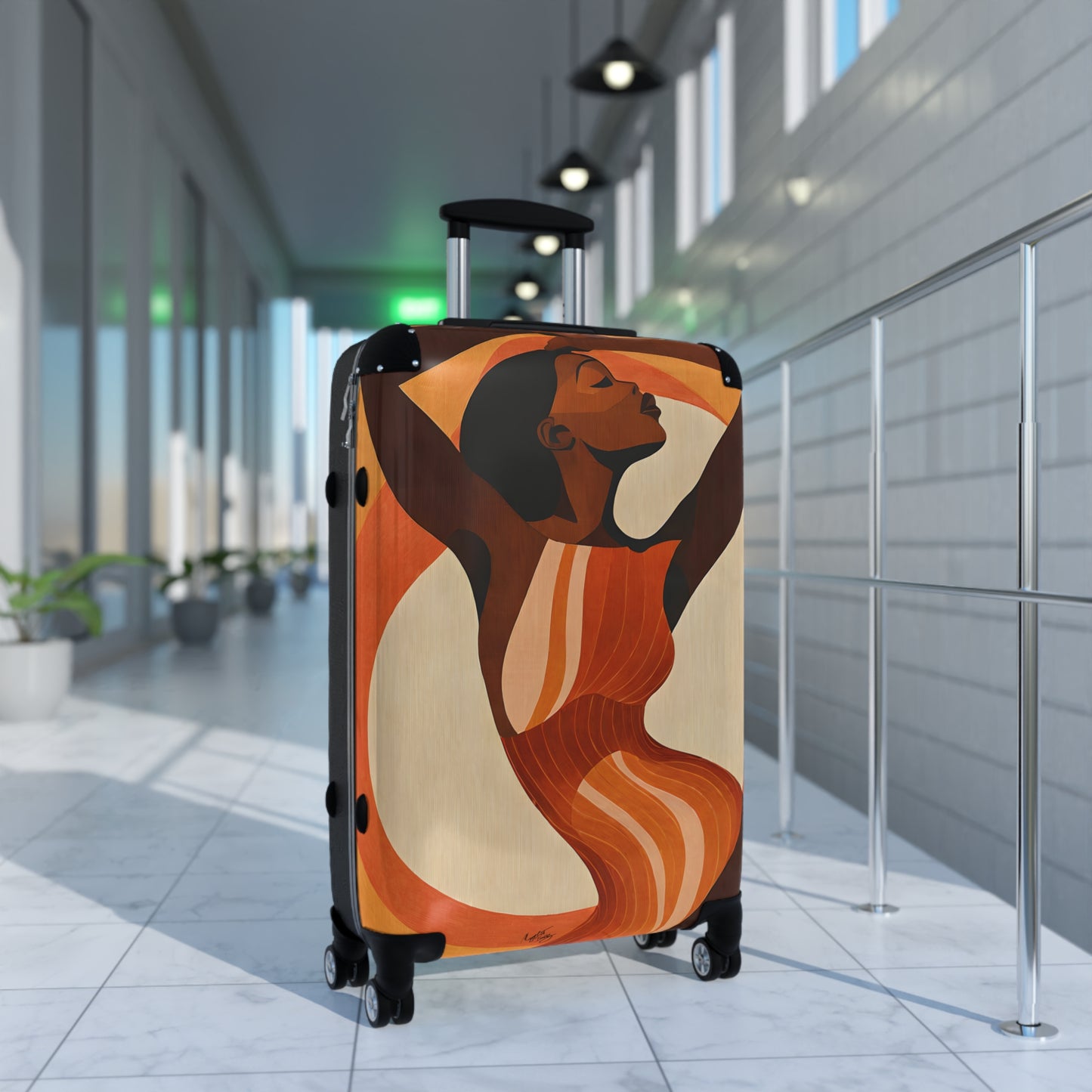 Retro Feelings Black Woman Art Hardshell Hardside Lockable Spinner Suitcase Luggage