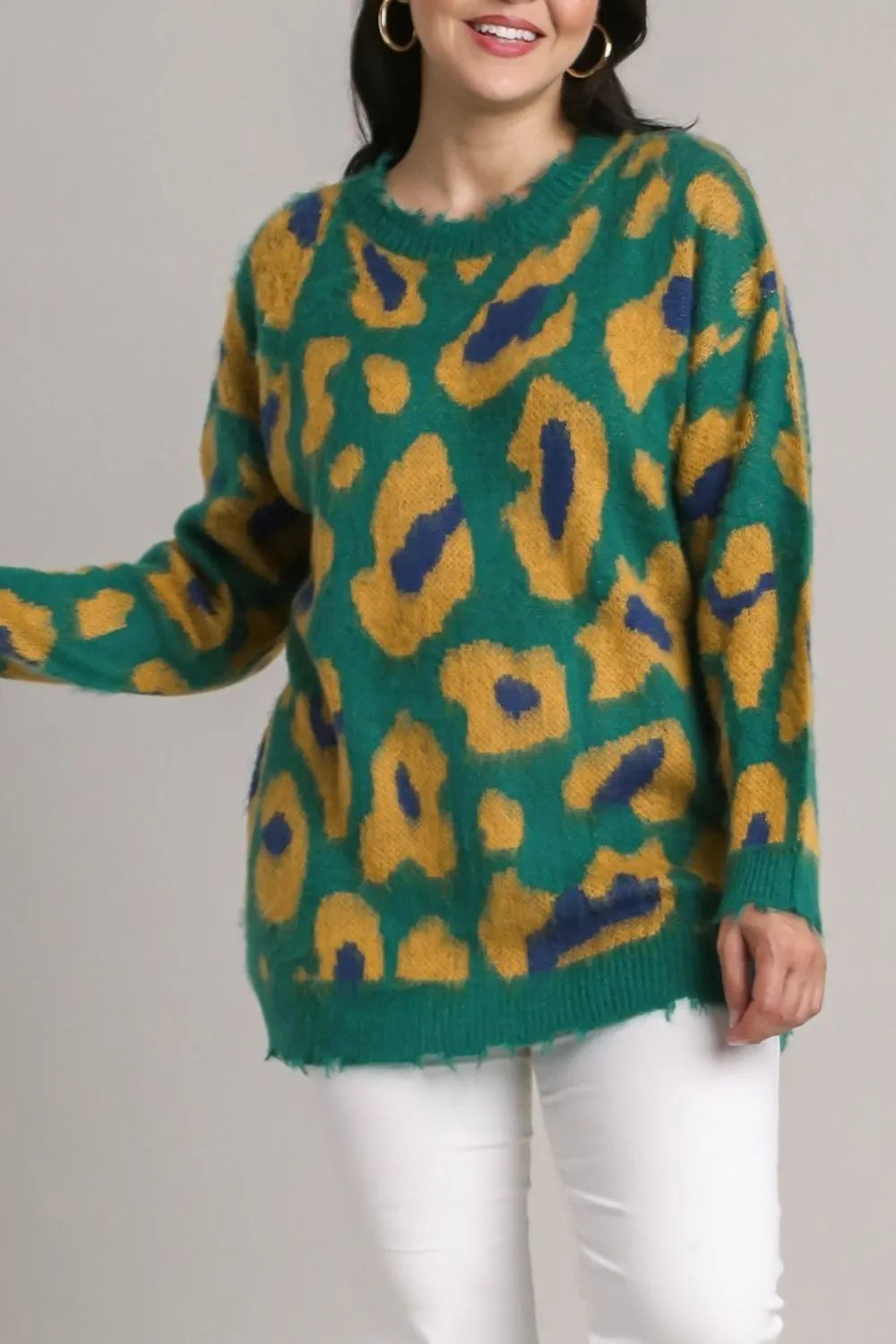 Plus Size Ripped Sweaters Umgee Full Size Leopard Destroyed Rib Band Sweater Plus Size
