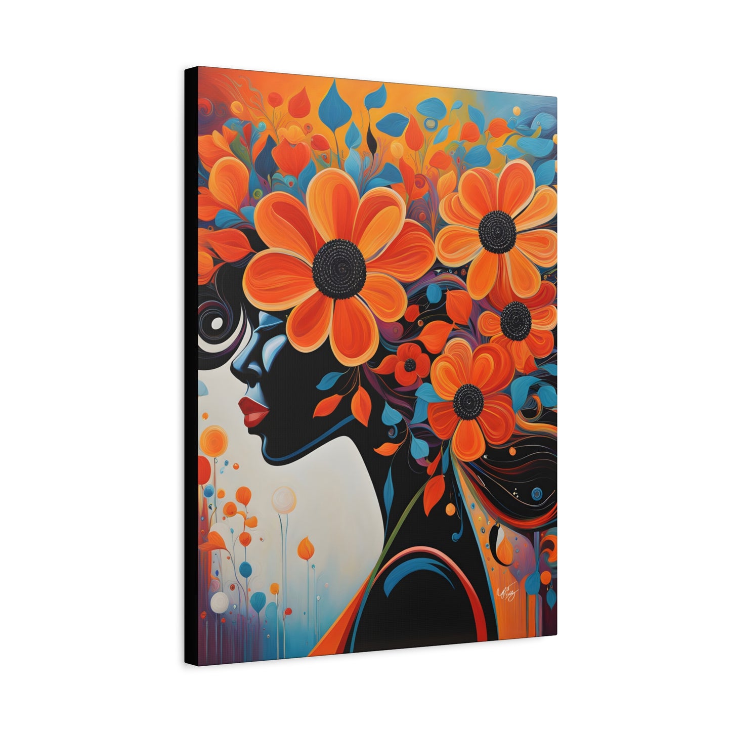 Flowery Thoughts Black Woman Art Canvas Wall Print