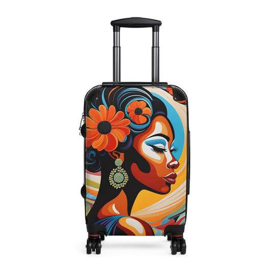 Psychedelic Flowers In Bloom Black Art Hardshell Hardside Lockable Spinner Suitcase Luggage
