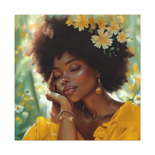 At Peace In The Garden Afrocentric Black Woman Art Canvas Wall Print