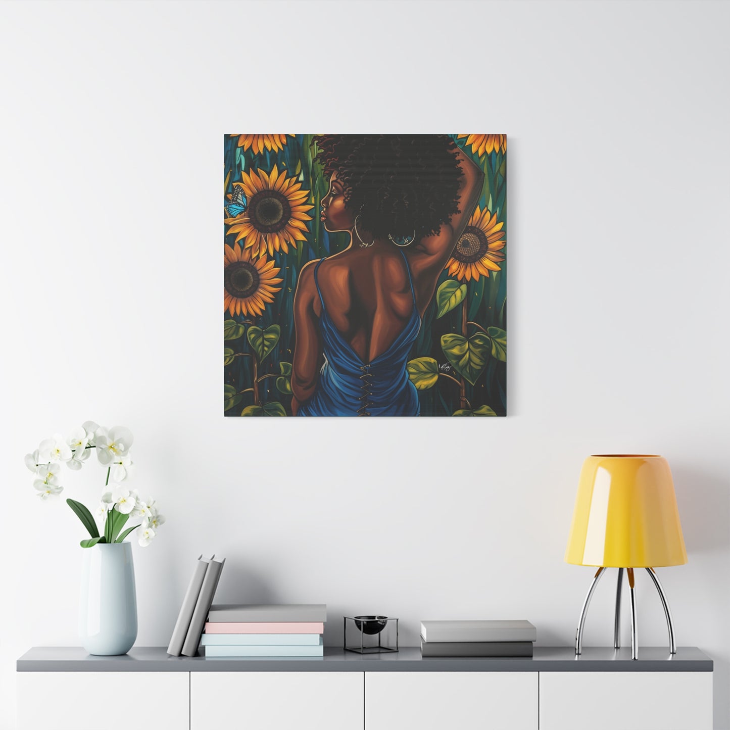 In The Garden Afrocentric Black Woman Art Canvas Wall Print