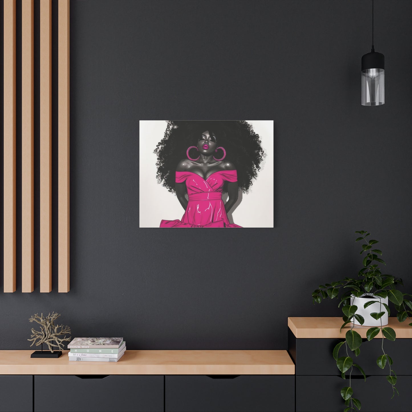 Pink Is My Color Black Woman Art Canvas Wall Print