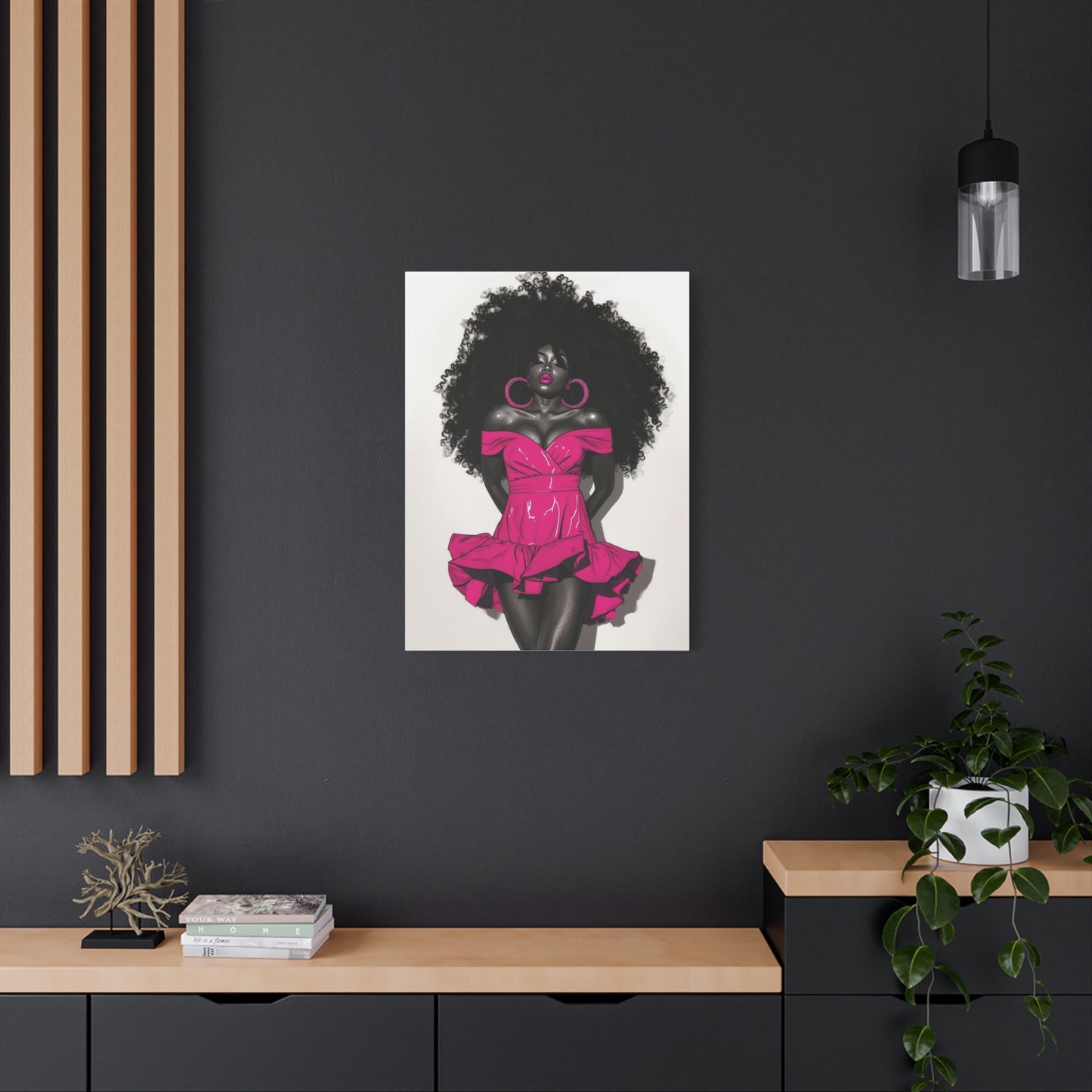 Pink Is My Color Black Woman Art Canvas Wall Print
