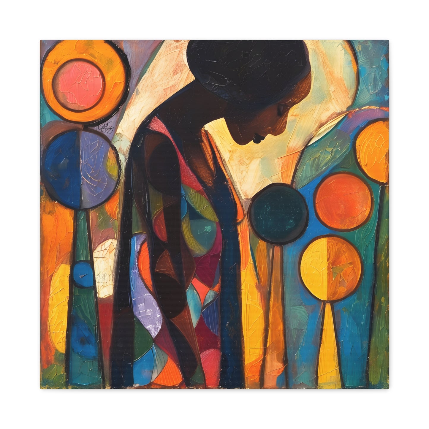 At Peace In Abstract Afrocentric Black Woman Abstract Art Canvas Wall Print - Xtreme Shopper